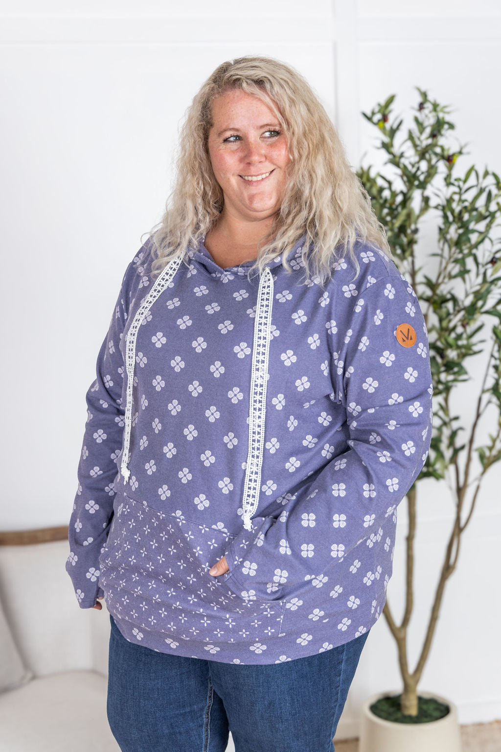 Hailey Pullover Hoodie - Slate Purple Floral